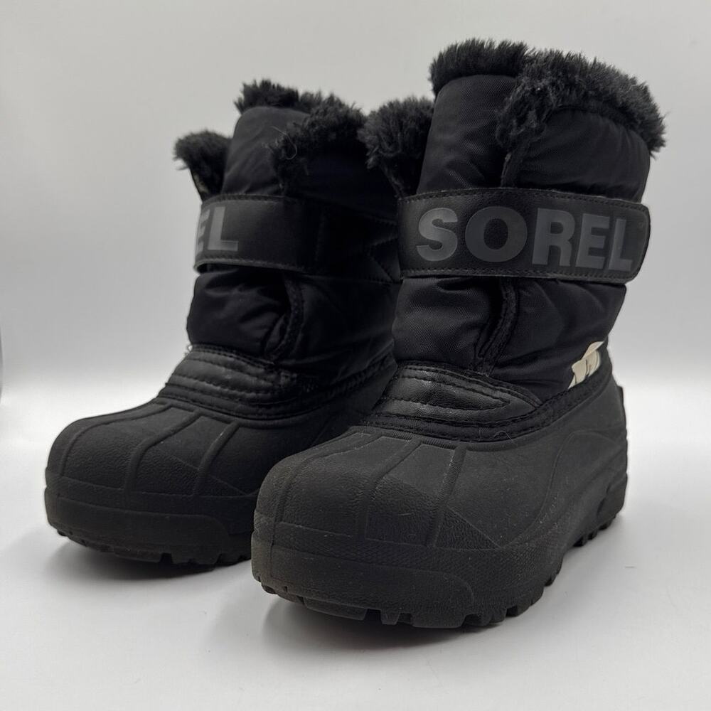 Sorel Commander Snow Boots Boys Girls Youth Size 12 Faux Fur Black Ankle Winter